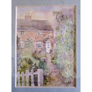 Lesley Holmes Watercolor Mini Painting Cottage with Flowers Print 12/500 Signed